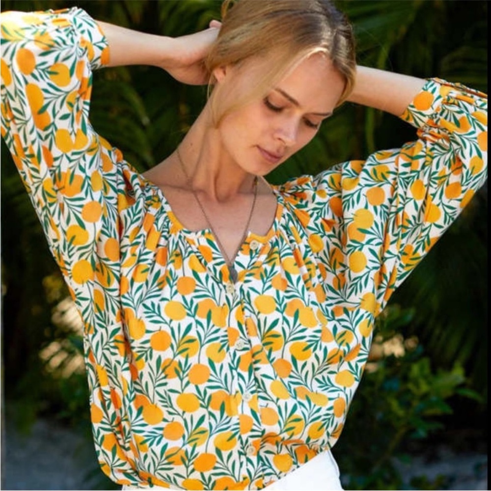 NWT! Emerson Fry Frances Groves Lemon Blouse Size XS